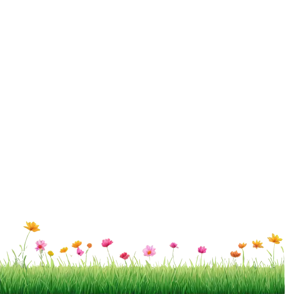 Horizontal-Cartoon-Grass-with-Flowers-PNG-for-Creative-Design-and-Web-Use