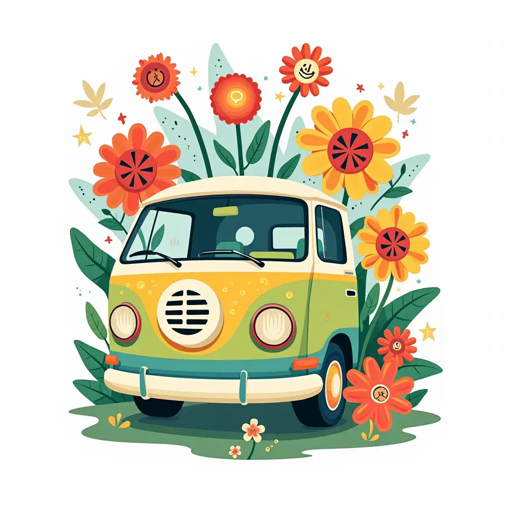 Mystery-Machine-Diagnostics-Design-with-Groovy-Flowers-and-Peace-Symbols-on-TShirt