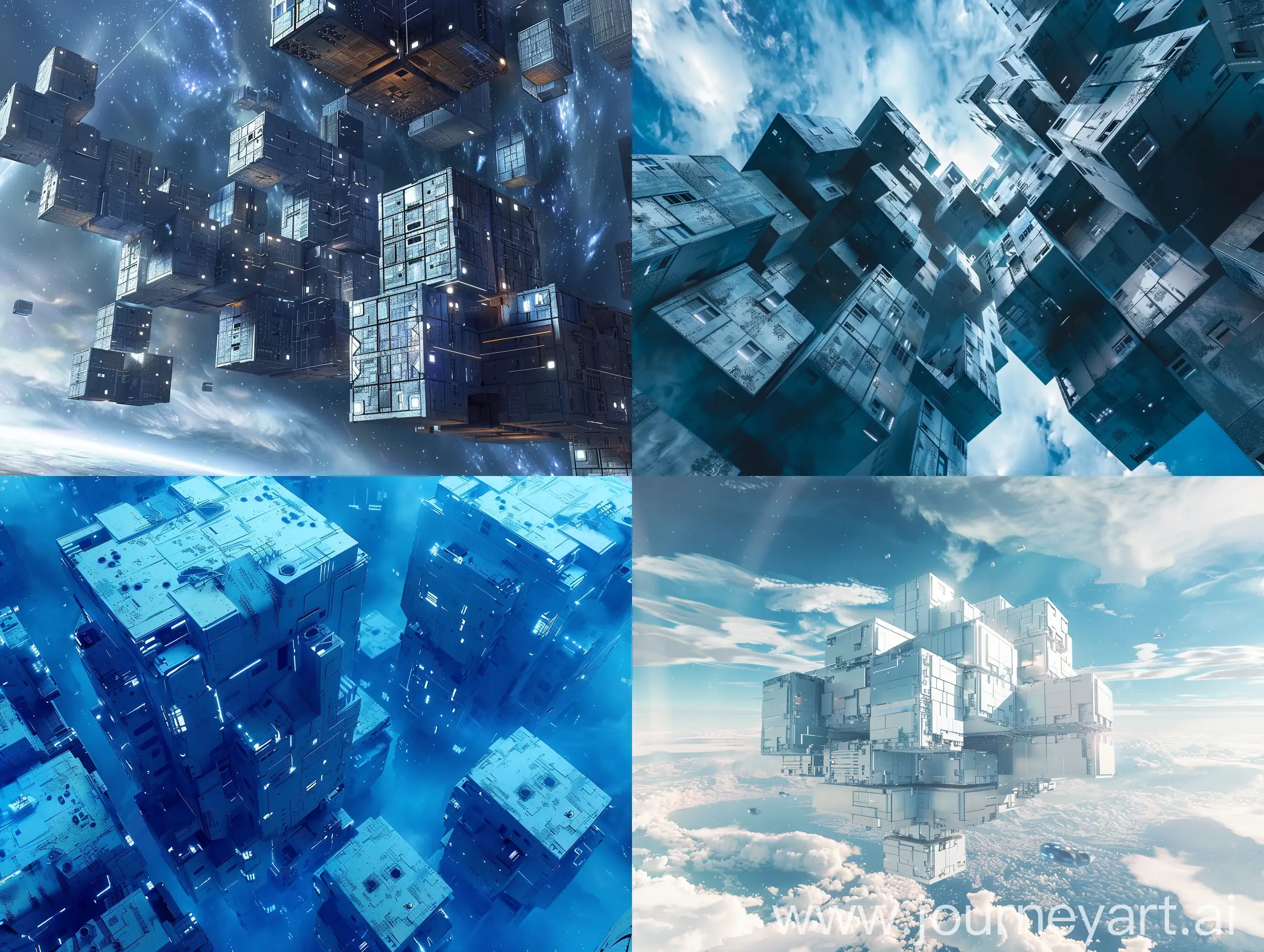 Futuristic-Space-Architecture-Giant-Blue-Tone-Building-Cluster-in-4K