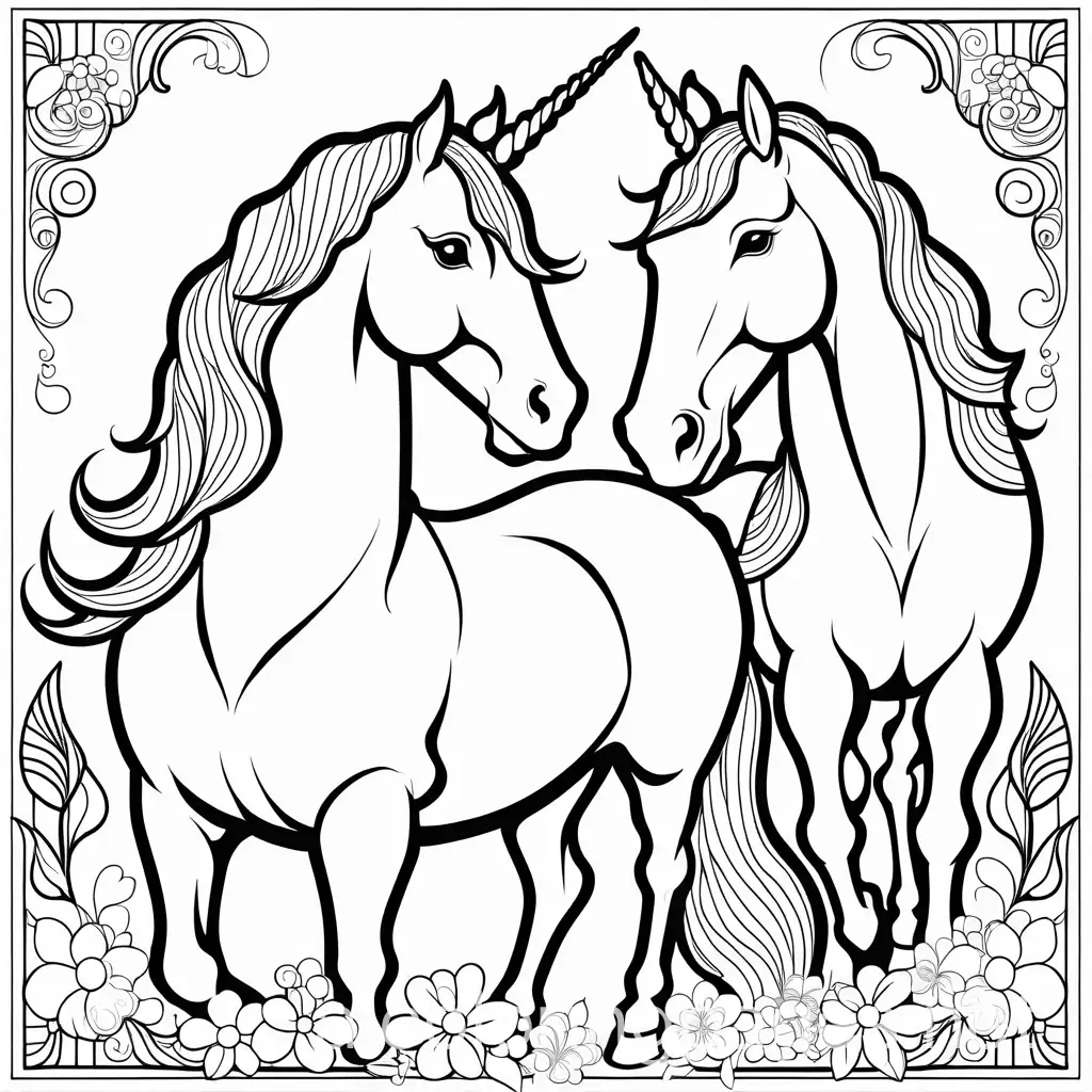 Two-Unicorn-Coloring-Page-Black-and-White-Line-Art-on-White-Background