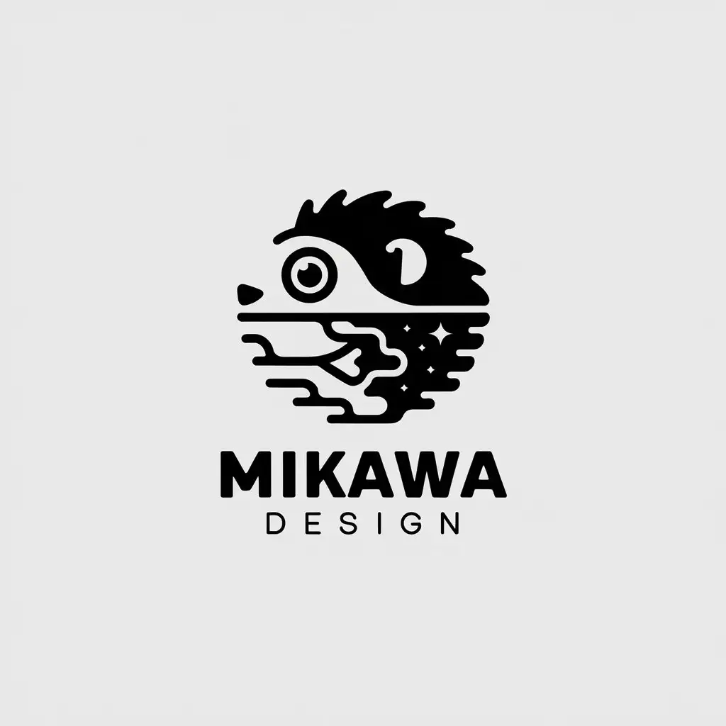 LOGO-Design-for-Mikawa-Design-Minimalist-Hedgehog-Eyes-and-Planet-with-Construction-Industry-Vibe