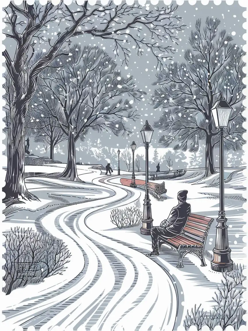 Winter-Park-Pathway-with-Snow-and-Vintage-Street-Lamps