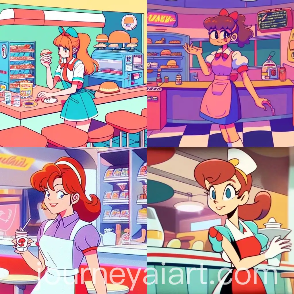 Colorful-90s-Cartoon-Diner-Waitress-Serving-Drinks