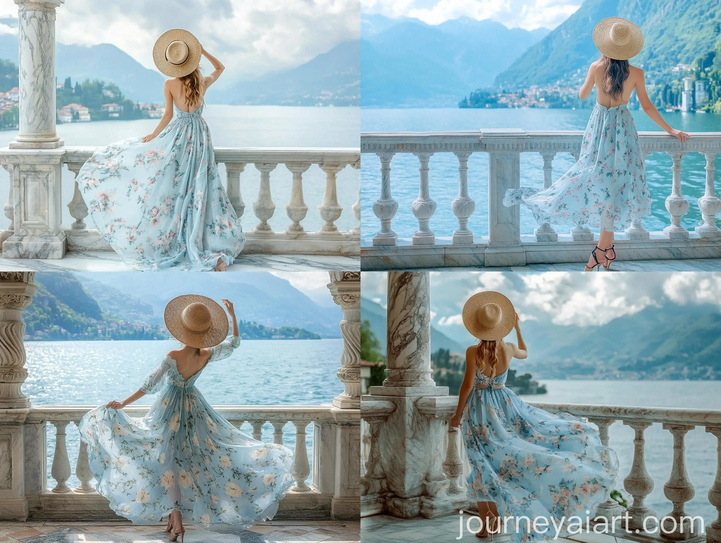 Elegant-Girl-in-Blue-Floral-Dress-by-Lake-Como