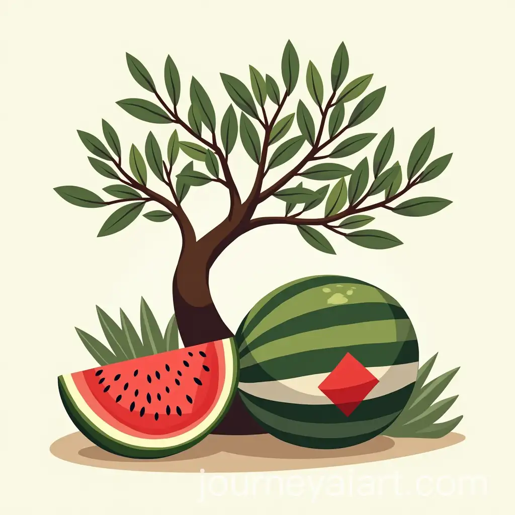 Illustration-Featuring-Palestinian-Elements-Olive-Tree-Watermelon-and-Flag
