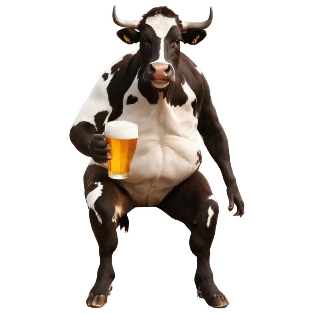 Funny cow drinking a beer