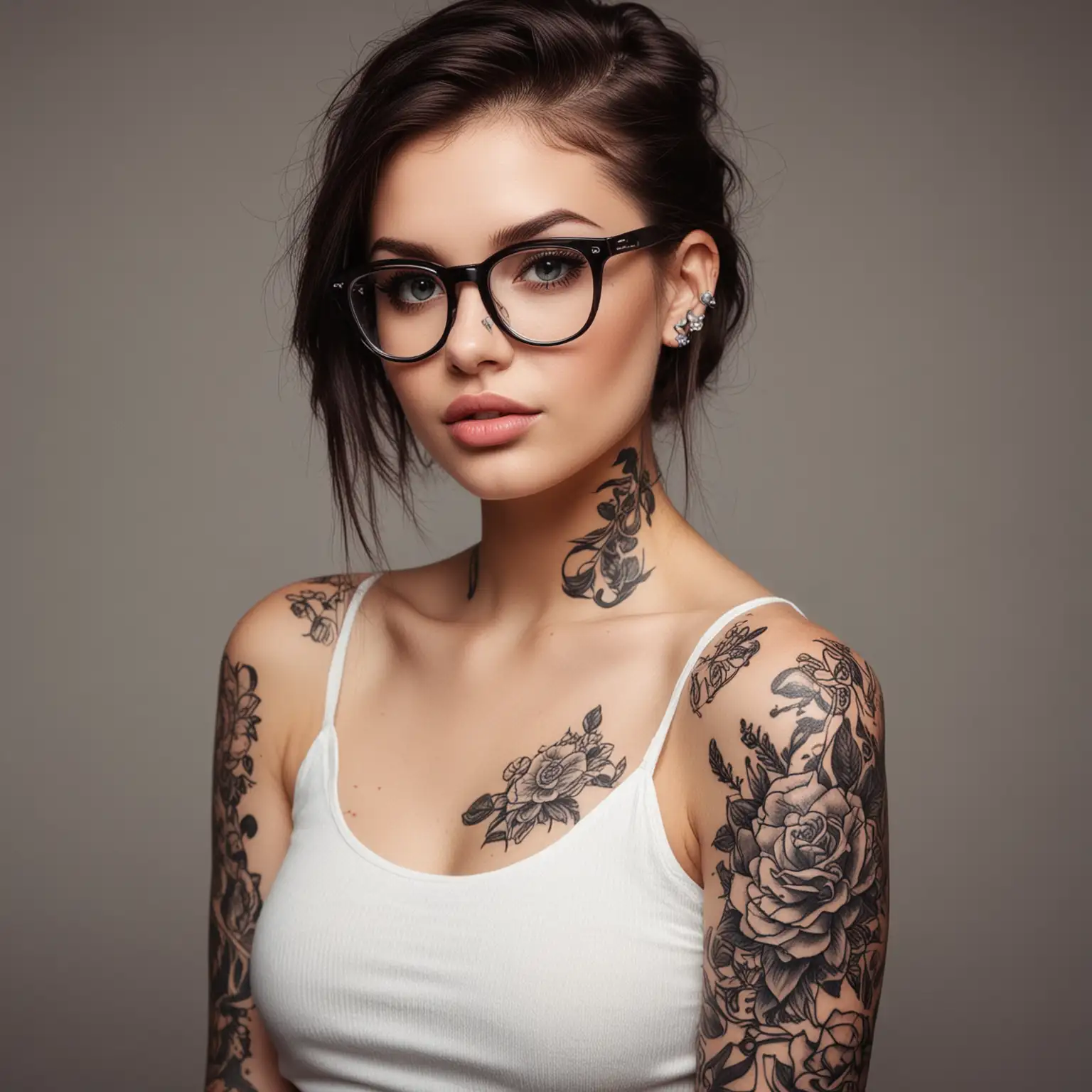 Beautiful Fashion with a beautiful glasses and tattoo