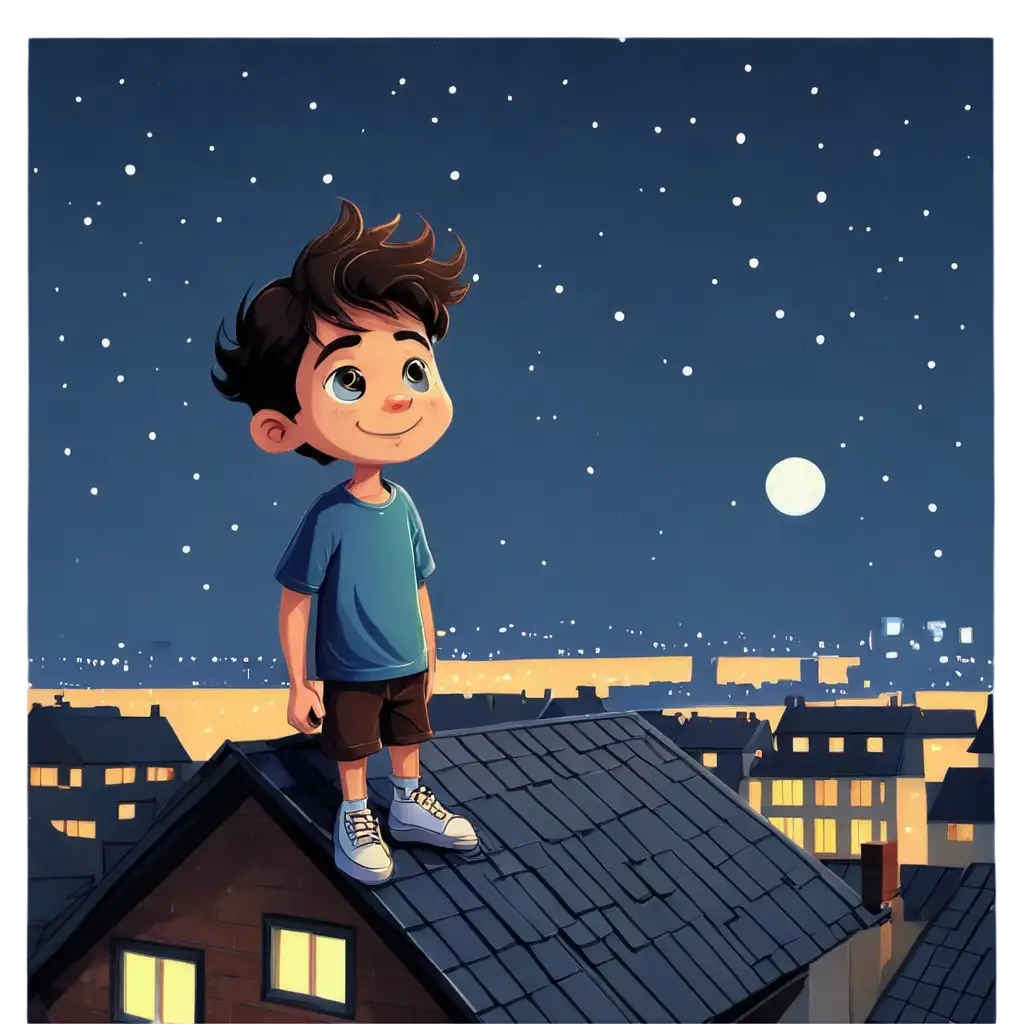 Cartoon-Boy-on-Roof-of-House-PNG-Image-of-Night-City-Panorama