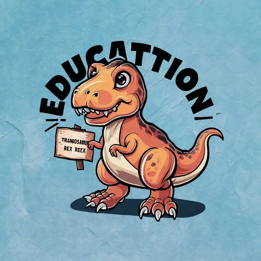 LOGO Design for Education Cute Cartoon Tyrex with Sign on Clear Background