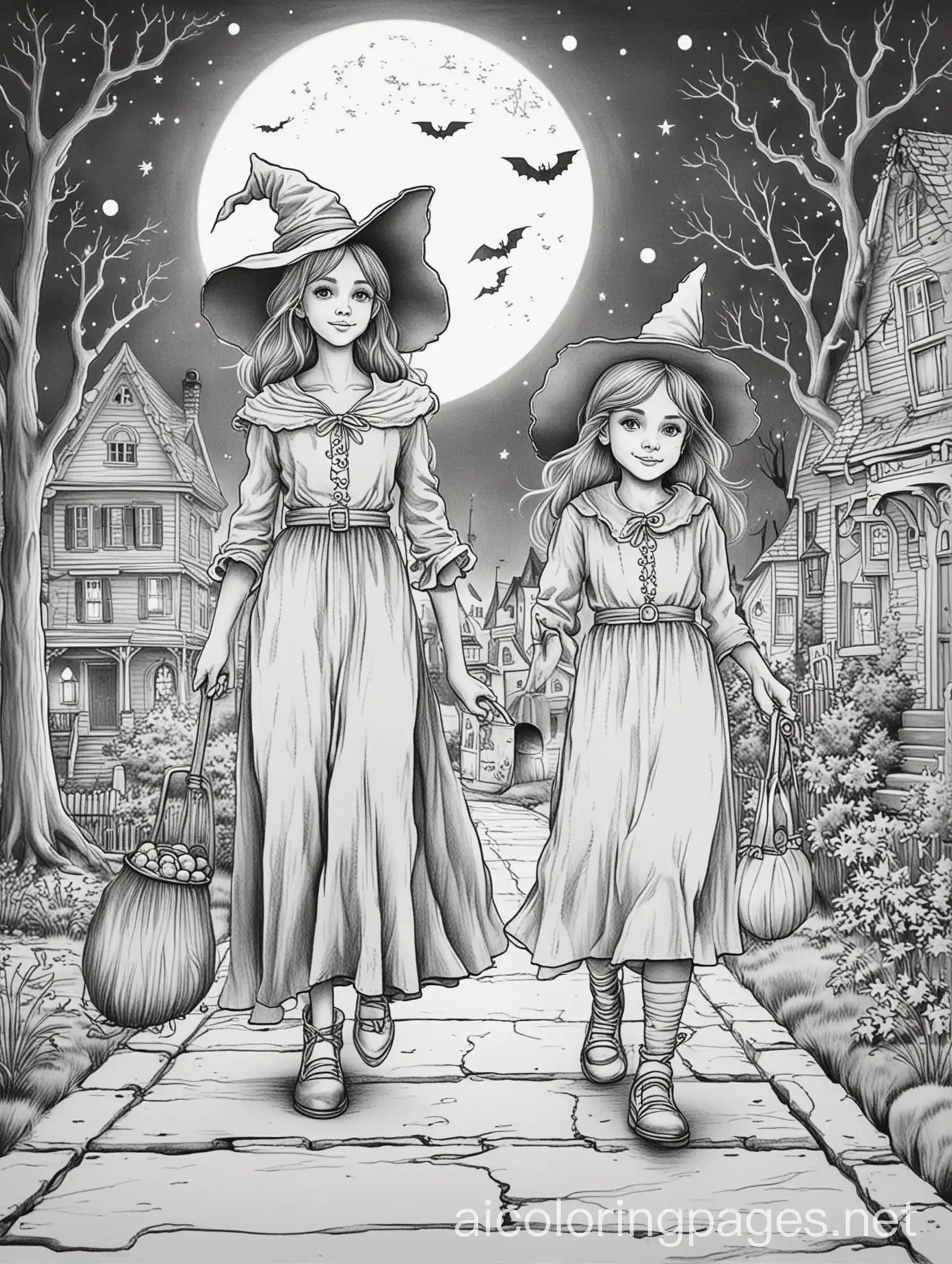 Witch-Sisters-TrickorTreating-under-Full-Moon