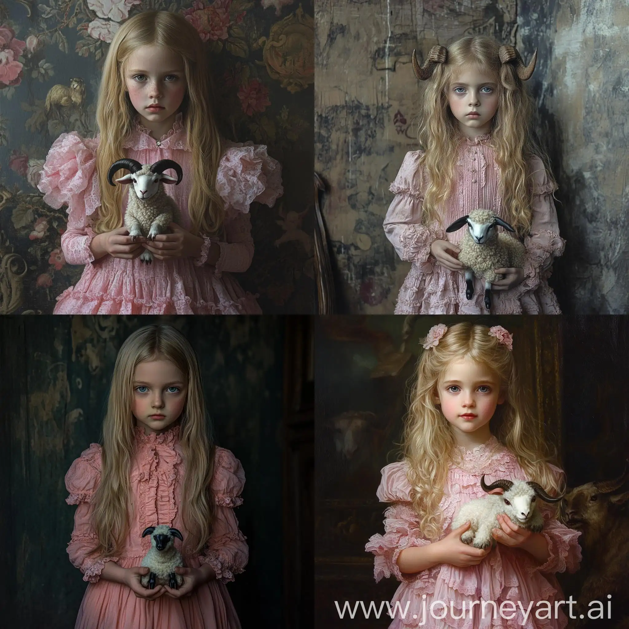 Victorian-Girl-with-Toy-Lamb-in-Lush-Pink-Dress