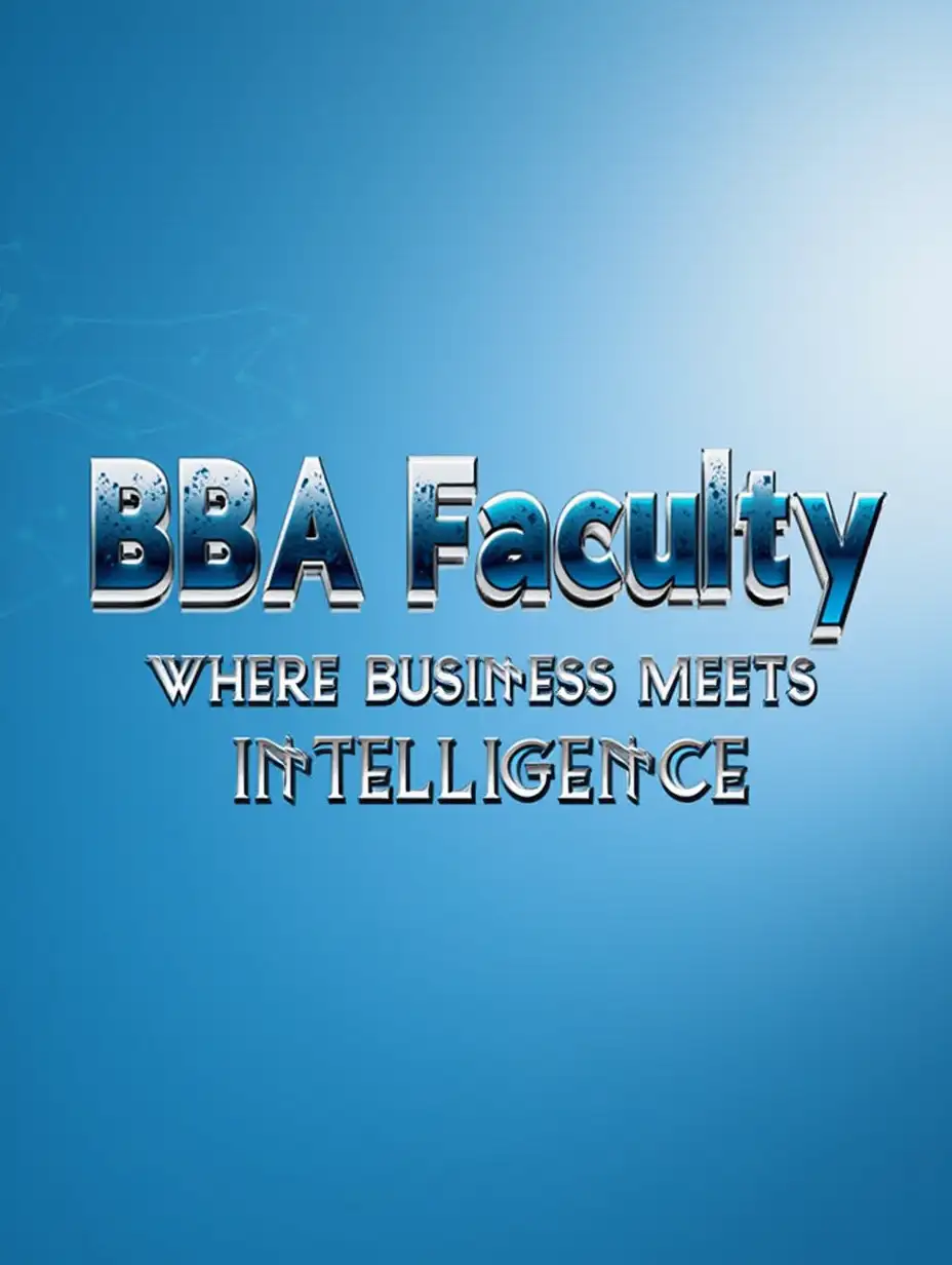 Place the text 'BBA Faculty' in bold, futuristic font across the top.nBelow it, add  'Where Business Meets Intelligence' in sleek italic font.nUse gradient colors like blue, white, and silver to give a tech-inspired look.