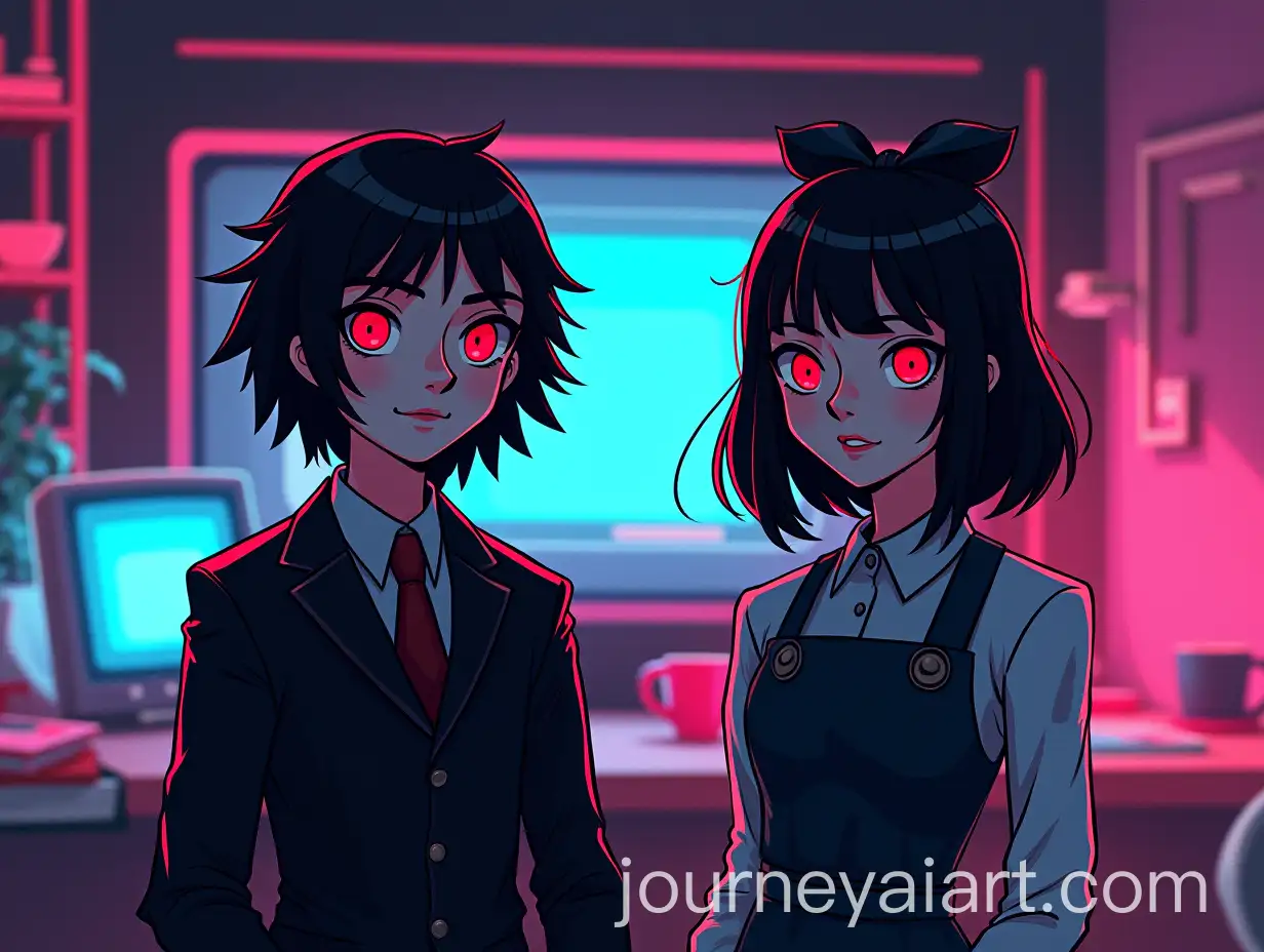 GlitchFaced-Hosts-of-a-Multidimensional-Movie-Show-in-Cartoon-Style