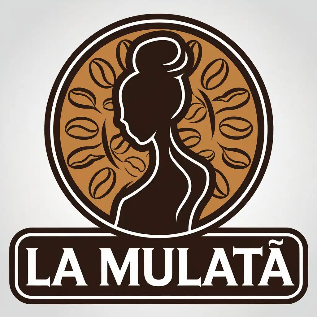 LOGO Design for La Mulata Black Woman Silhouette Coffee Theme with Circle Outline for Restaurant Industry