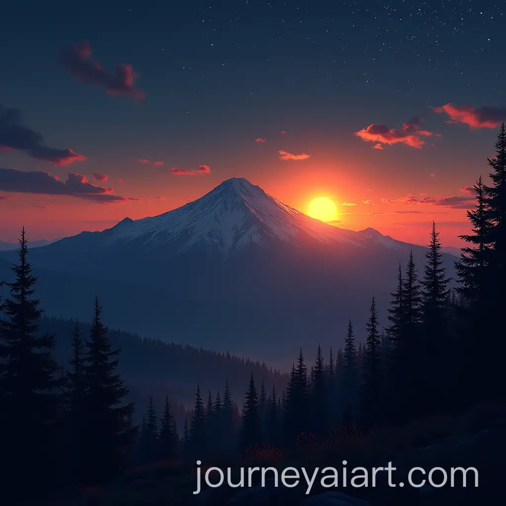Serene-Mountain-Sunset-Illuminated-by-Fireflies