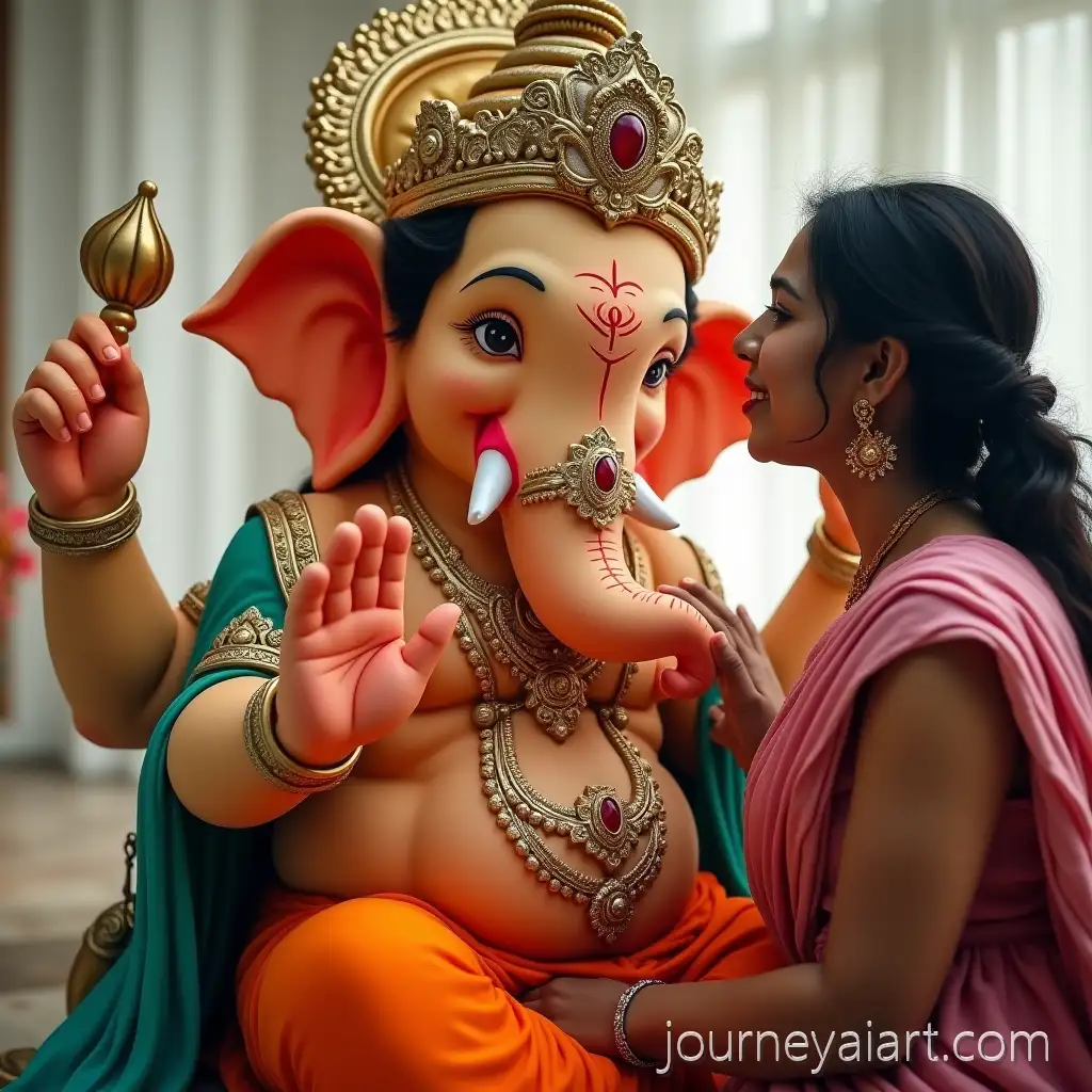 Devotee-Praying-with-Lord-Ganesh-Statue