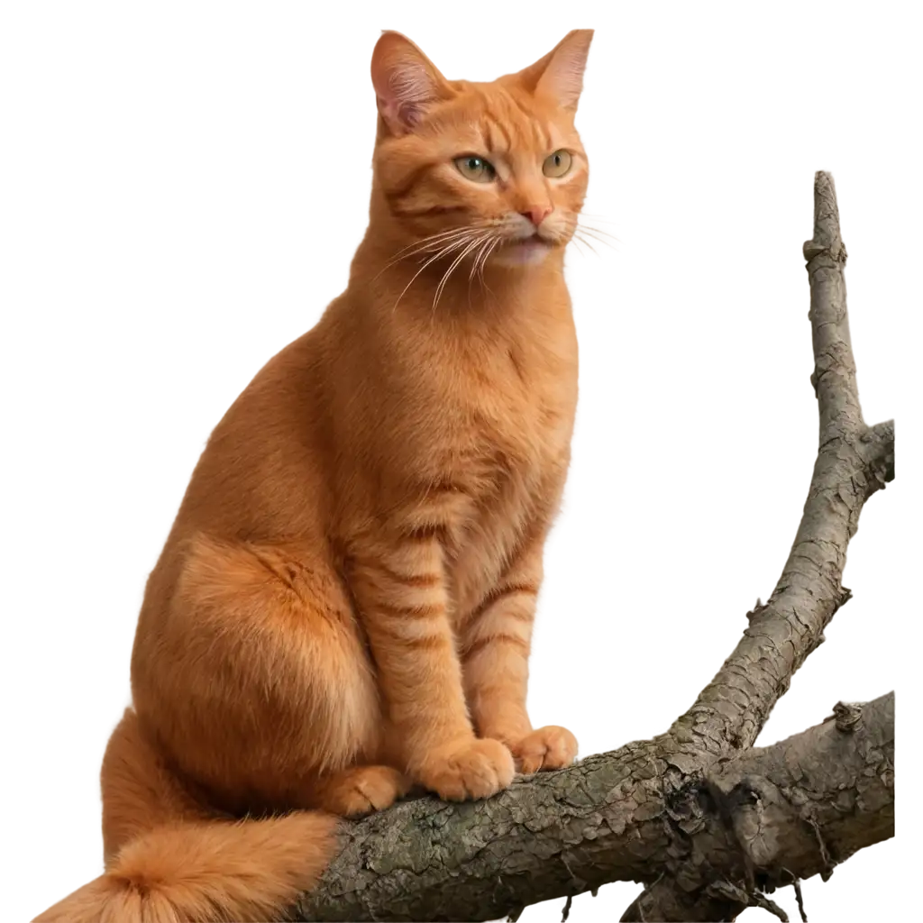 an orange cat sitting on a tree