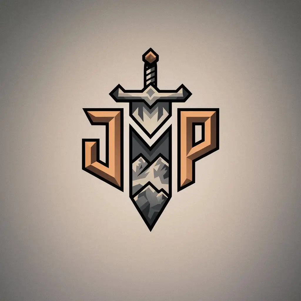 LOGO Design for JvP Minimalistic Sword with Mountain Symbolism in a Gamer Aesthetic