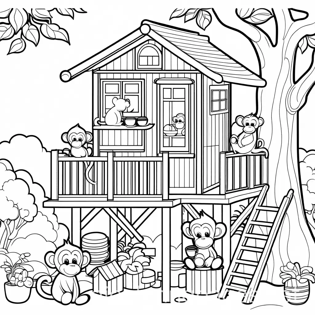 Monkey-Tea-Party-Coloring-Page-for-Kids