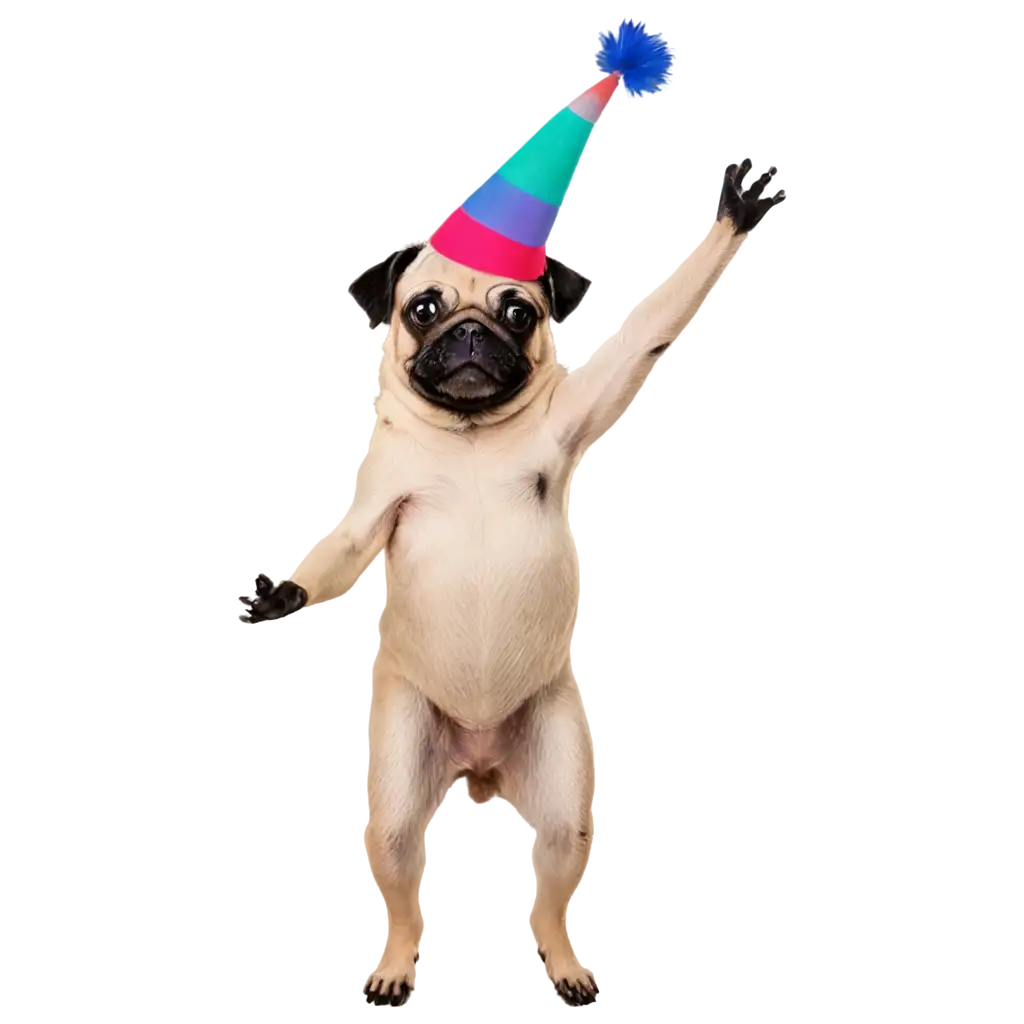 PNG-Image-of-Black-Dancing-Pug-with-Colorful-Christmas-Hat-for-Holiday-Fun-and-Cheer