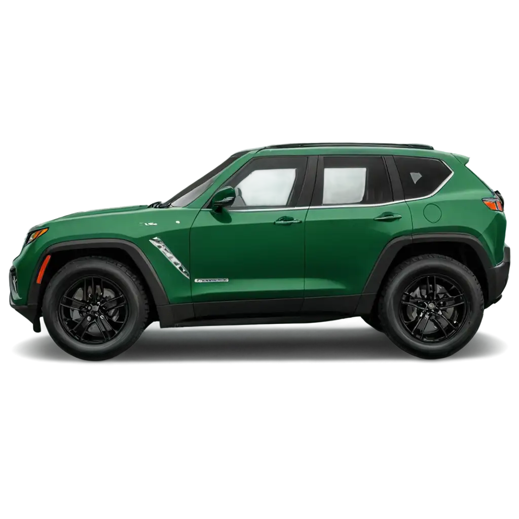 A metallic green Jeep in modern design inspired on Corvette style, front mid side view