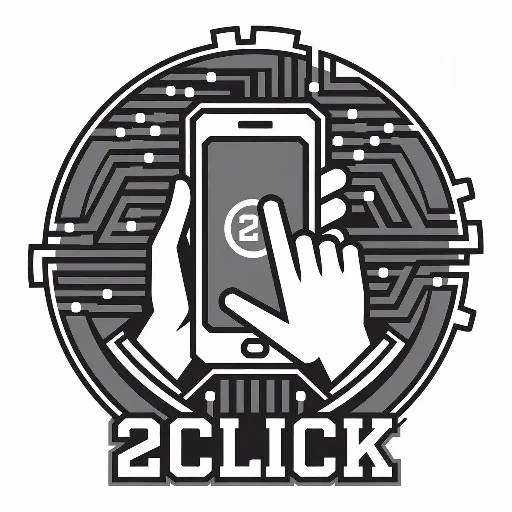 LOGO Design for 2click Tech Industry Icon with Mobile Phone and Hands