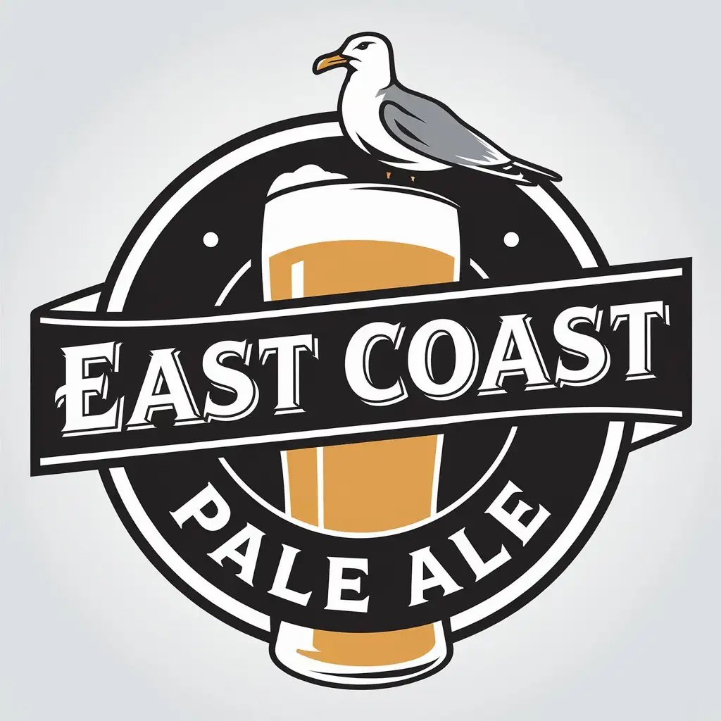 LOGO Design for East Coast Pale Ale Vector with Glass of Beer and Seagull Symbol