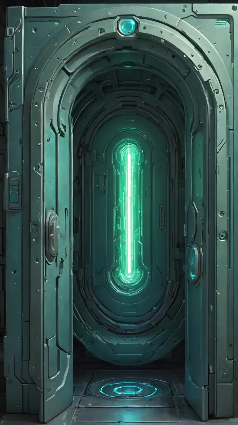 Futuristic Hyperfusion Energy Portal with Open Greenish Shimmering Door