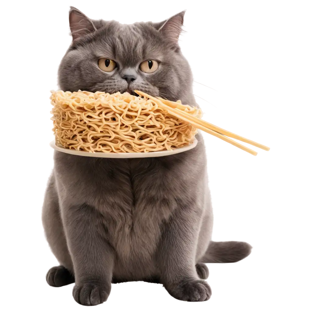 Fat-Cat-Eating-Noodles-PNG-HighQuality-Image-for-Fun-and-Creativity