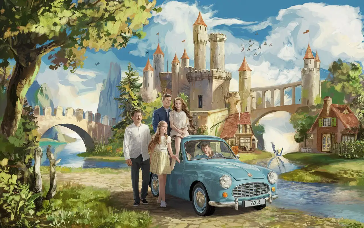 Young-Family-Driving-into-a-Magical-Fairytale-World