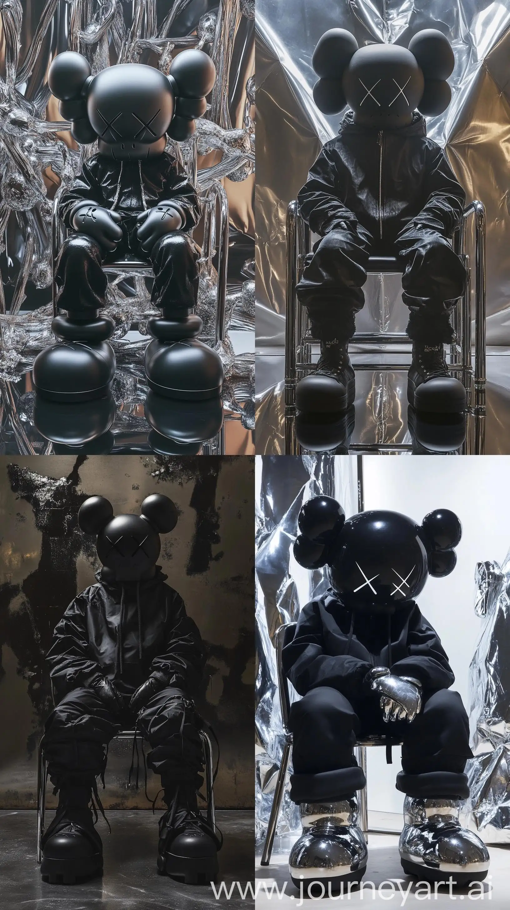 Fashionable-KAWS-Figure-Sitting-on-Chair-with-Chrome-Background