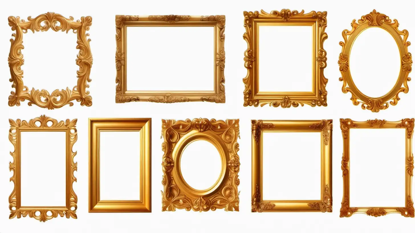 Elegant Vertical Golden Wood Frames on Transparent Background