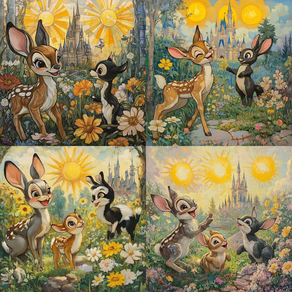 Thumper-Bambi-and-Flower-in-a-Splendid-Garden-with-Disney-Castle