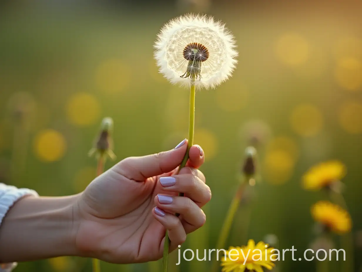 Elegant-Woman-Holding-Dandelion-in-Meadow