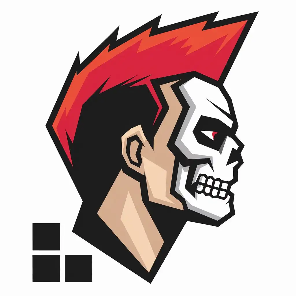 LOGO Design For Punk Red Head with Skull Mask in Profile View