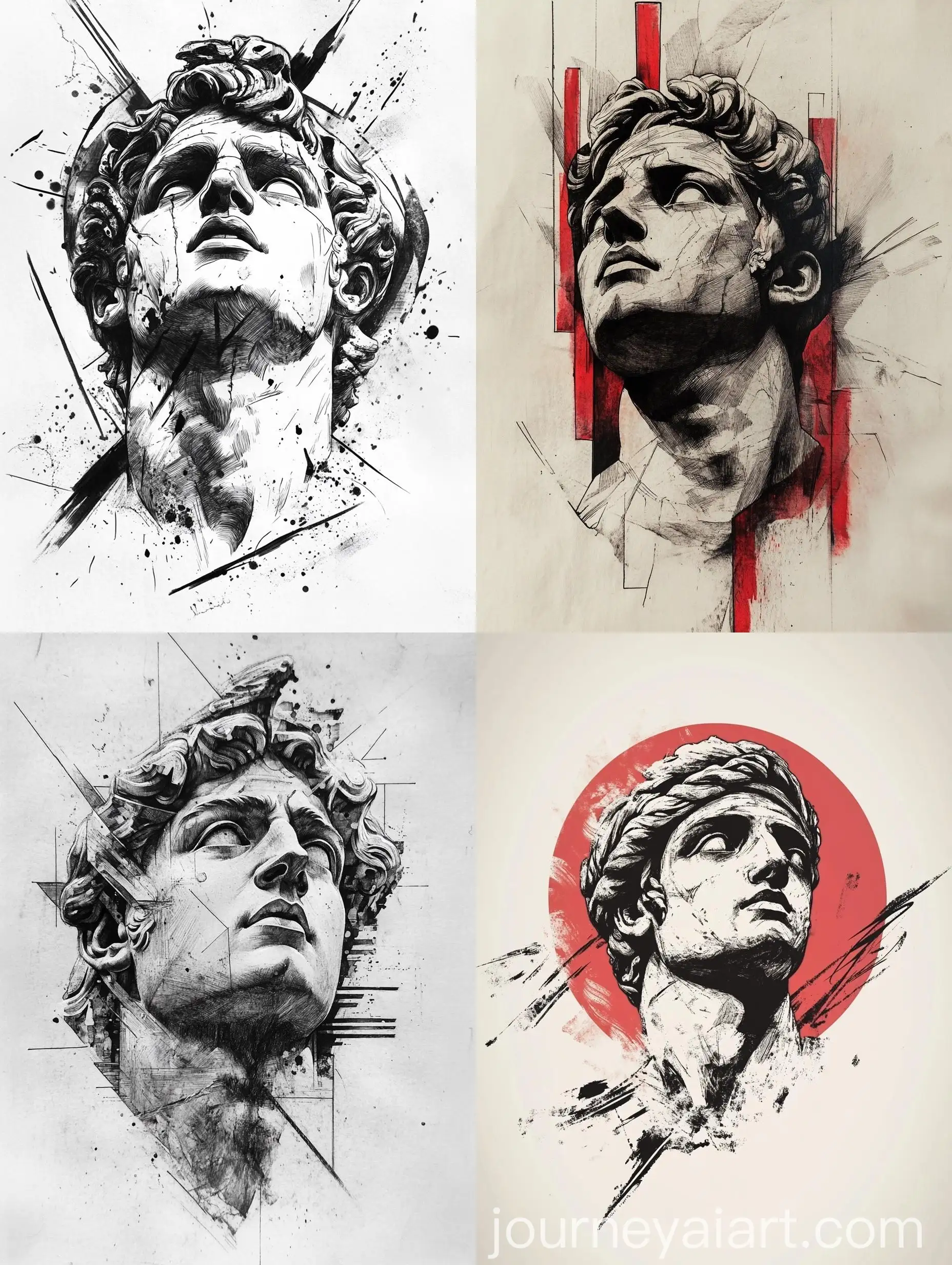 Glitch-Trash-Polka-Tattoo-Sketch-Design-of-Greek-God-Statue-Apollo-Face