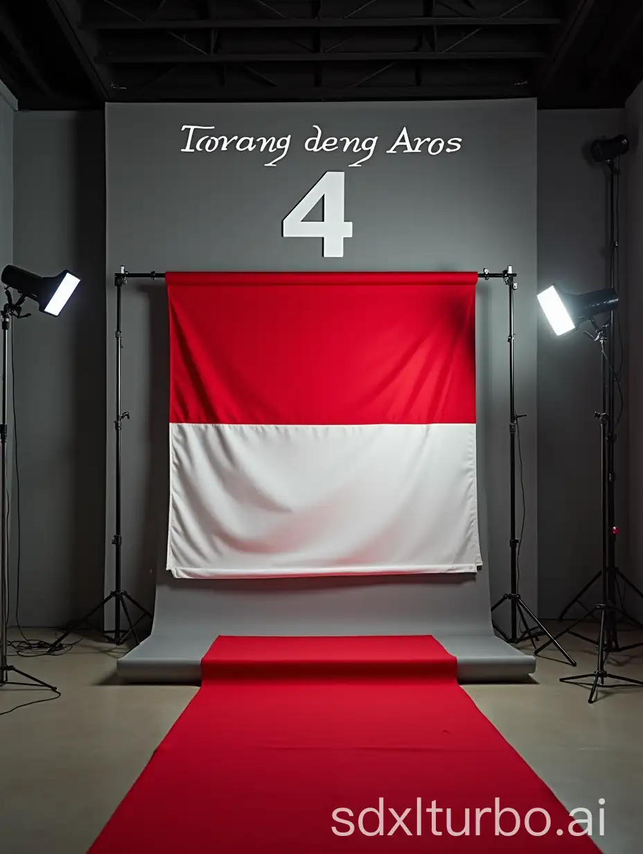 Indonesian-Flag-in-Photo-Studio-with-TORANG-deng-AROS-Banner-and-Number-4-on-Gray-Wall