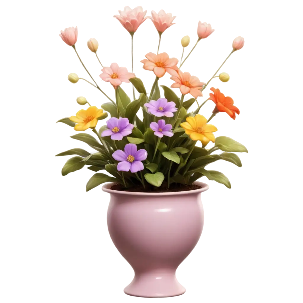 Vibrant-3D-Render-of-Exaggerated-MultiFlower-Pot-Arrangement-in-PNG-Format