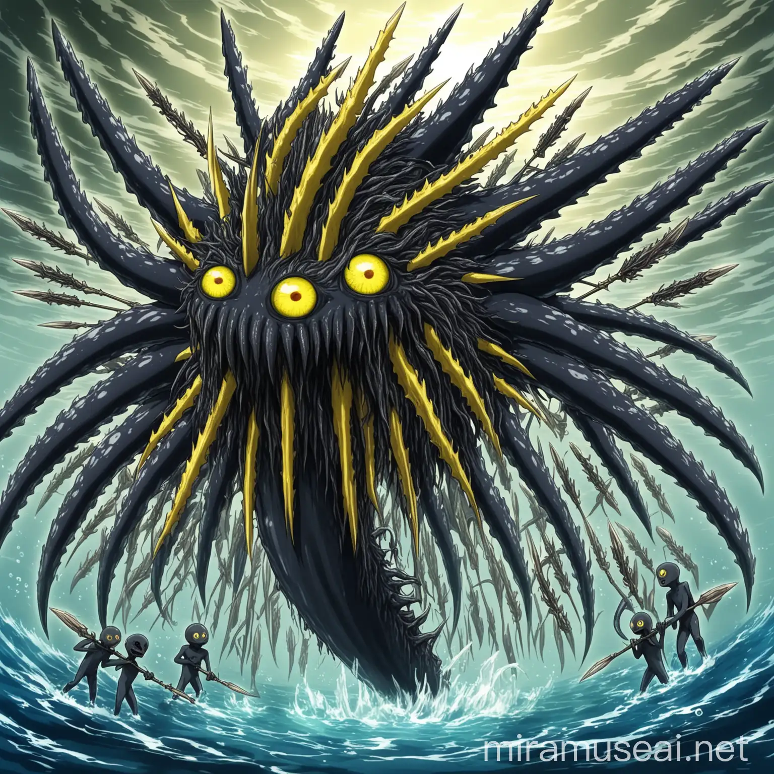 Fantasy Sea Monster with Multiple Mouths and Natural Spears