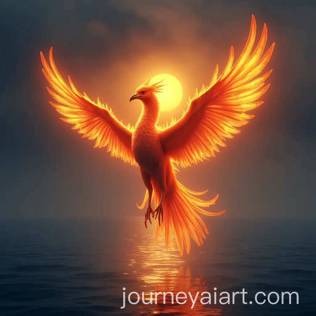 Mythical-Phoenix-Soaring-Over-Sunset-Waters