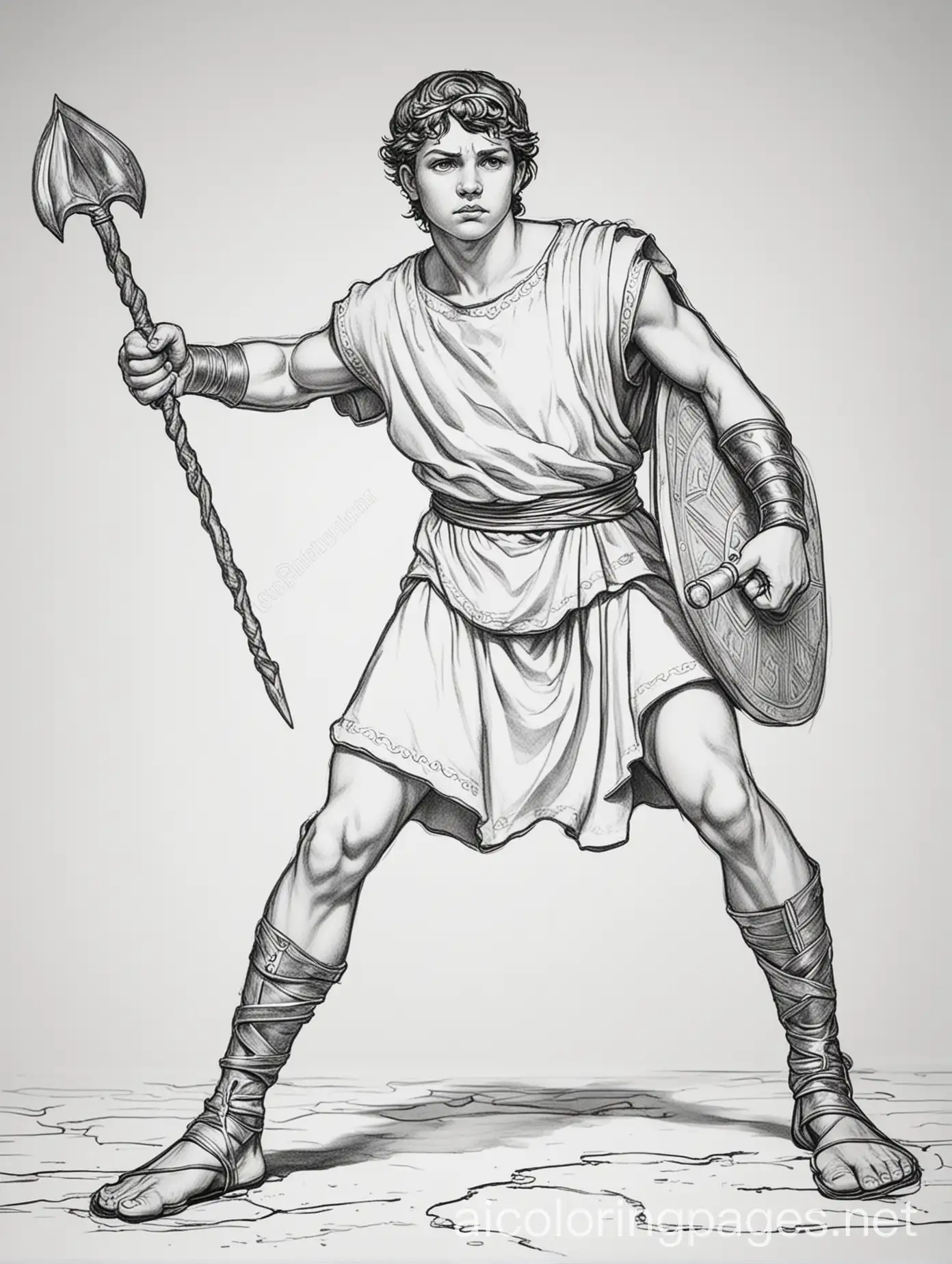 Young-David-Fighting-Goliath-Coloring-Page