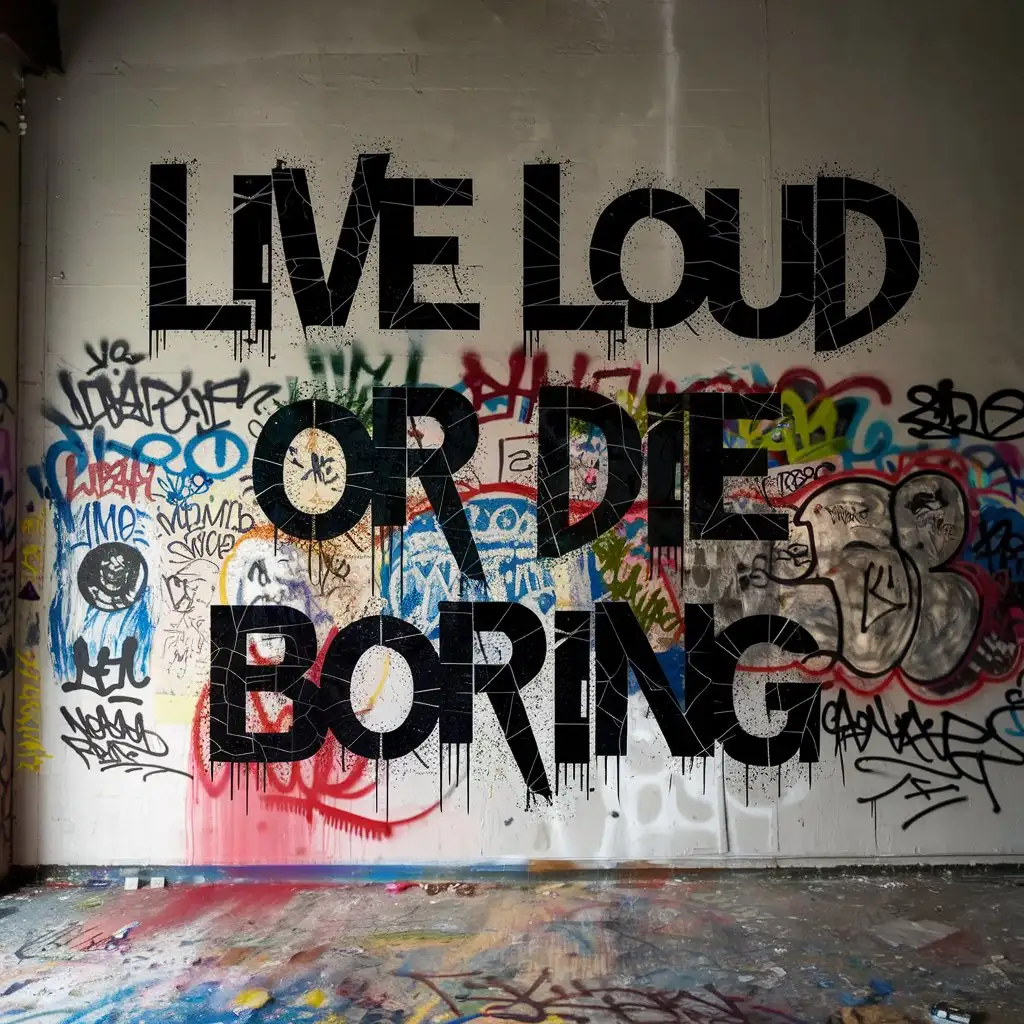 LIVE LOUD OR DIE BORING* in cracked, anarchic typography.