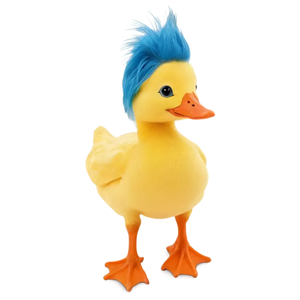 Quackamus-the-Yellow-Duck-PNG-Image-with-Orange-Beak-and-Blue-Hair-for-Creative-Projects