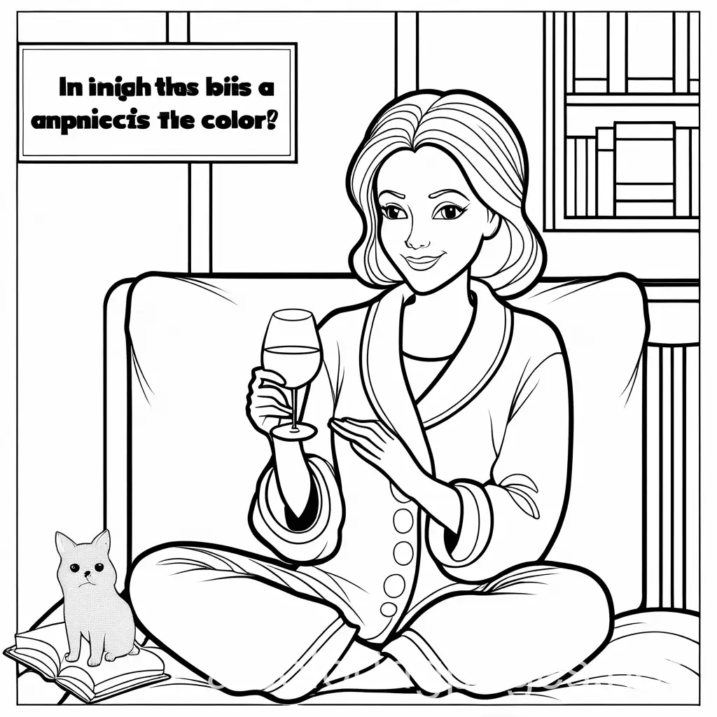 Woman-in-Comfy-Pajamas-with-Wine-Glass-and-Coloring-Book