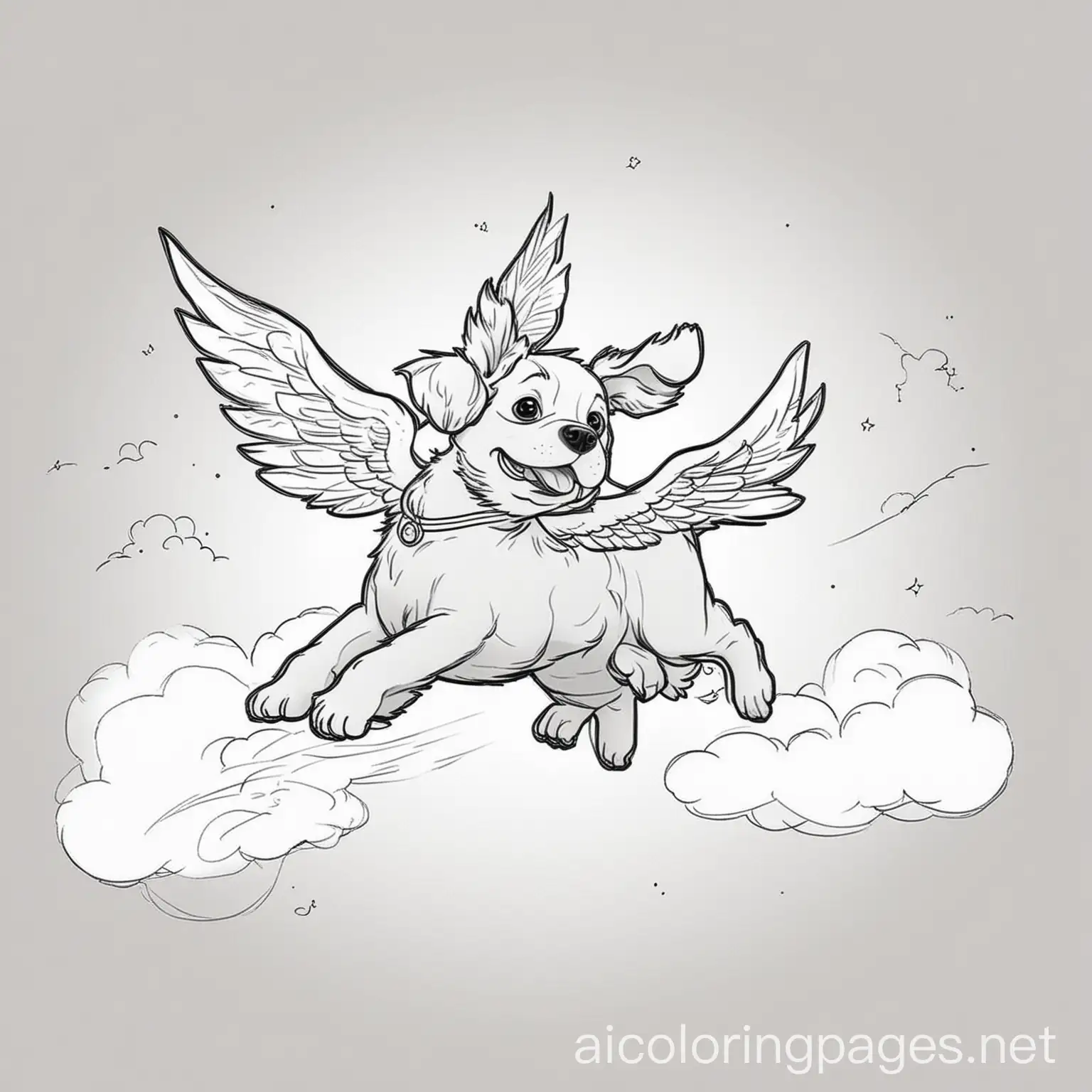 Dog-Flying-in-the-Sky-Coloring-Page-Black-and-White-Line-Art