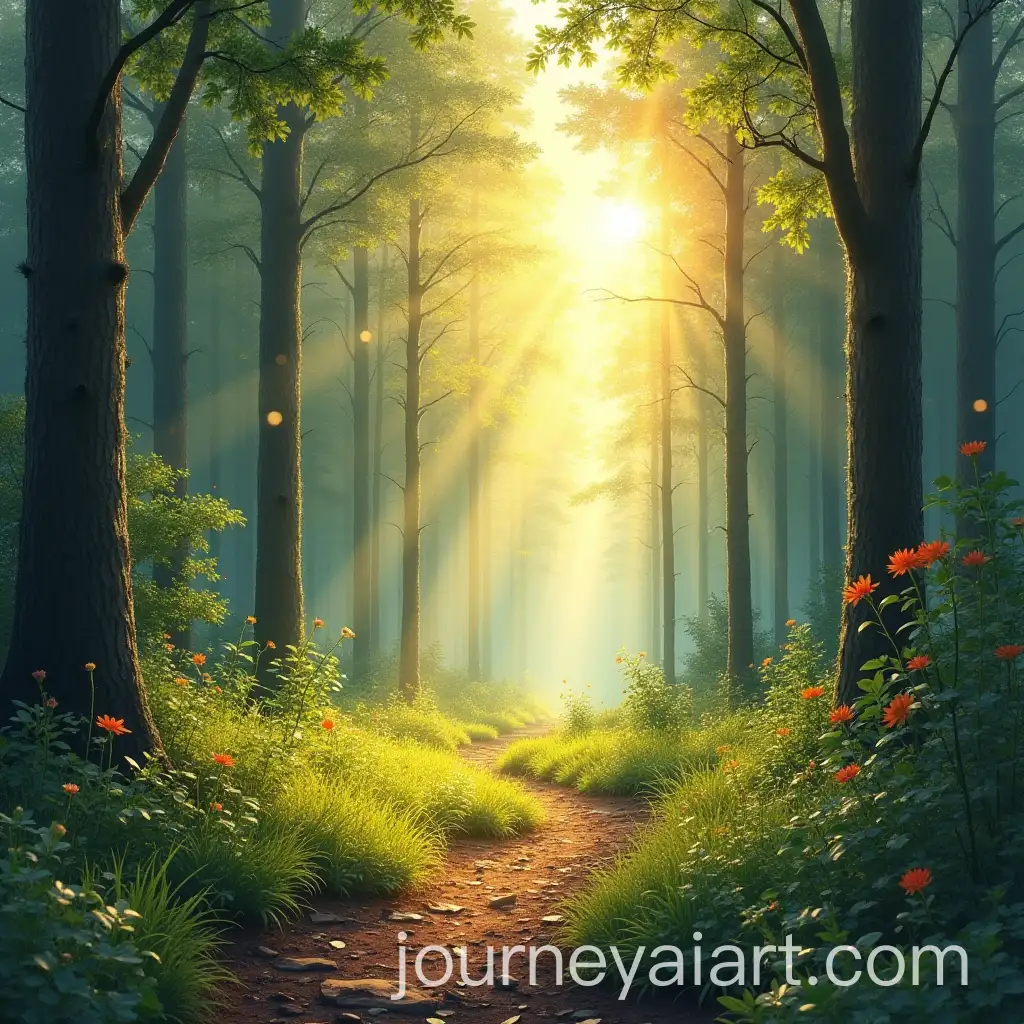 Serene-Morning-in-the-Forest-with-Dew-and-Sun-Rays
