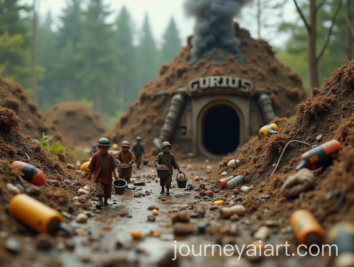 Tiny-Villagers-Navigating-a-Giant-Garbage-Dump-with-Decaying-Plastic-and-Compost-Piles