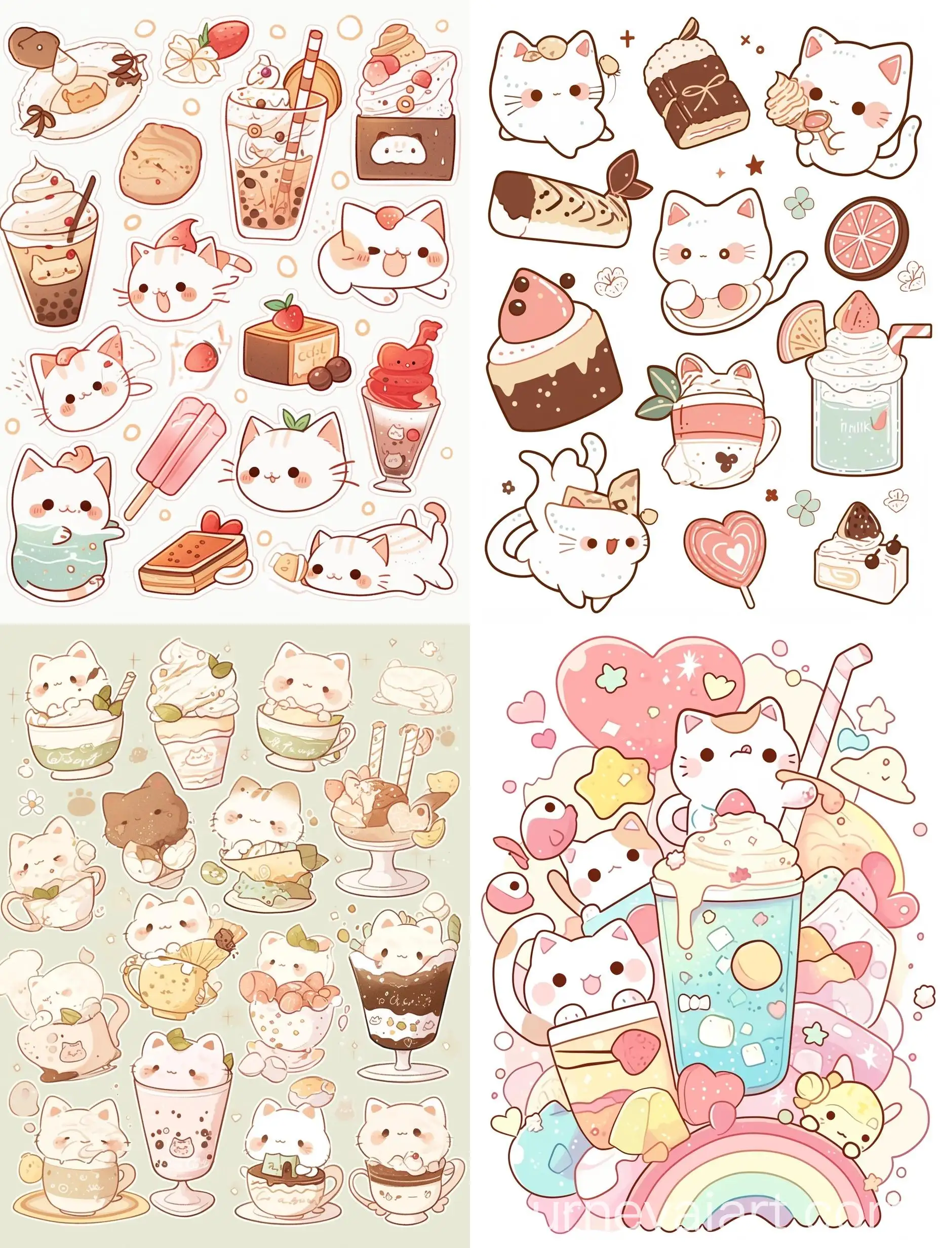 Colorful-Cartoon-Style-Cat-Sticker-with-Rainbow-Decorations-and-Sweet-Treats