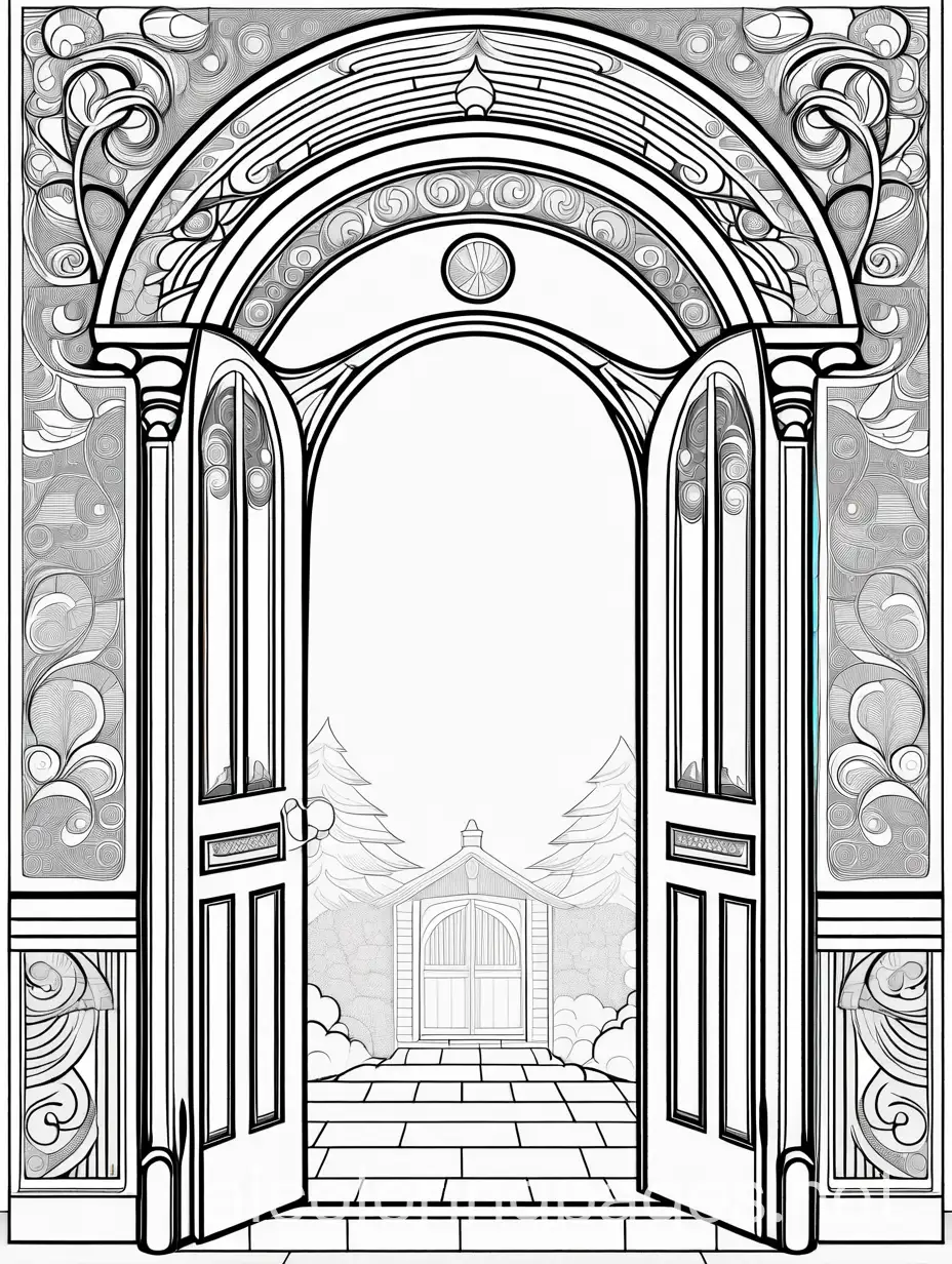 Children-Discovering-a-Magical-Secret-Door-Coloring-Page