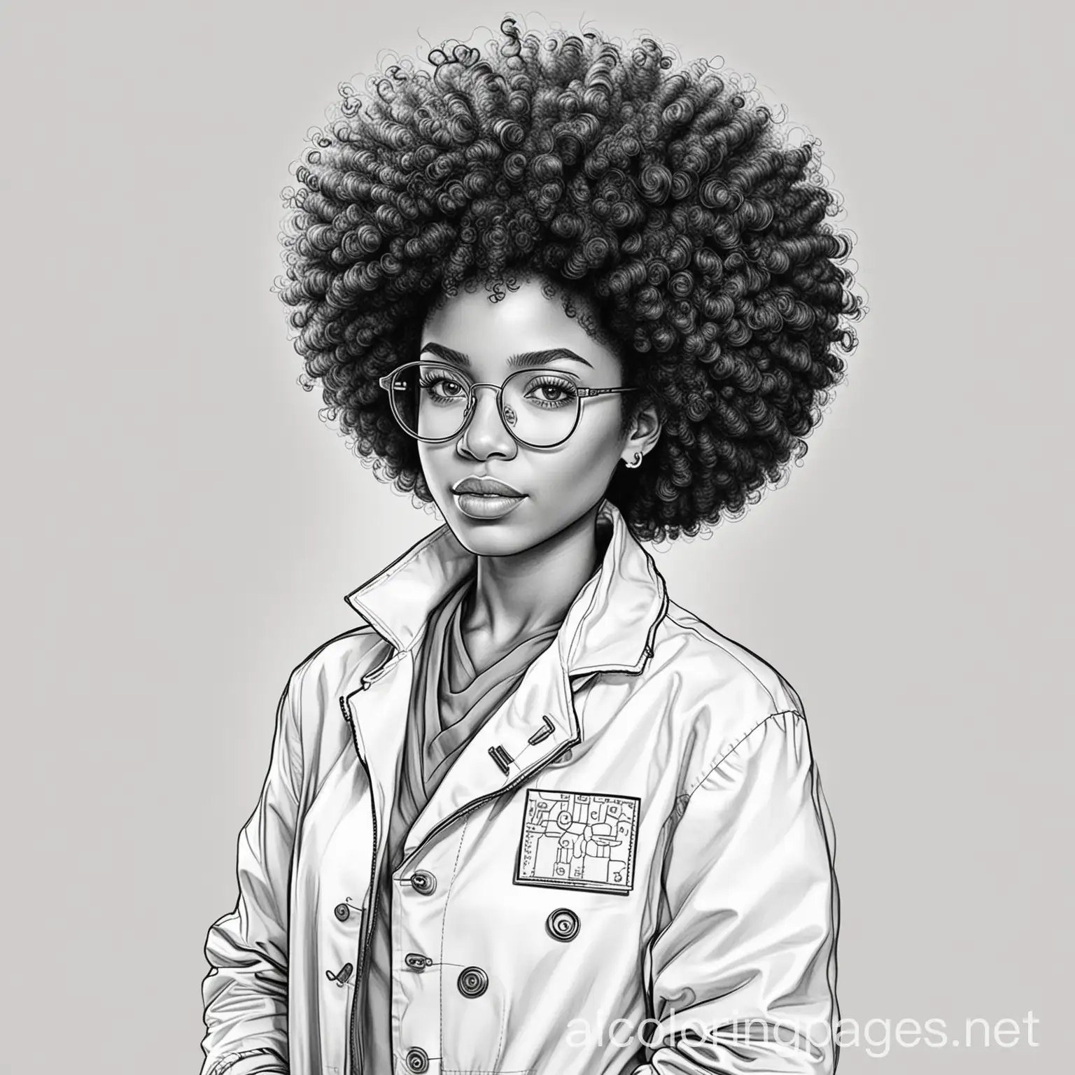 Black-Woman-Scientist-with-Afro-in-a-Coloring-Page-Design